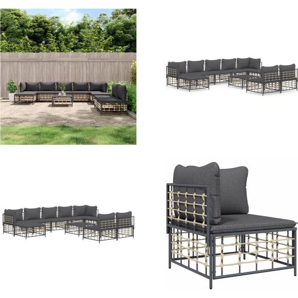 Vidaxl 10 Pezzi Set Salotto Da Giardino Con Cuscini In Rattan Antracite - Set Salotto Da Giardino - Set Salotto Da Giardino - Set Salotto - Mobili Da Giardino-image