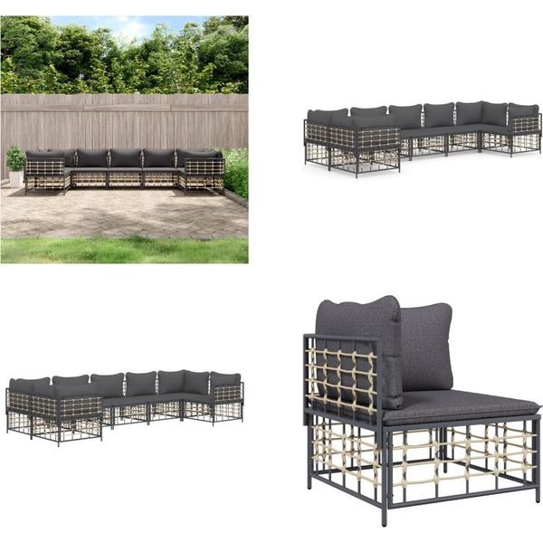 Vidaxl Set Salotto Da Giardino 7 Pezzi Con Cuscini In Poly Rattan Antracite - Set Salotto Da Giardino - Set Salotto Da Giardino - Mobili Da Giardino-image