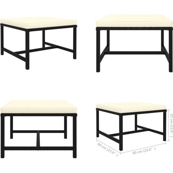 Vidaxl Sgabello Modulare Con Cuscino In Polirattan Nero - Sgabello - Poggiapiedi - Panca Per Piedi - Poggiapiedi-image