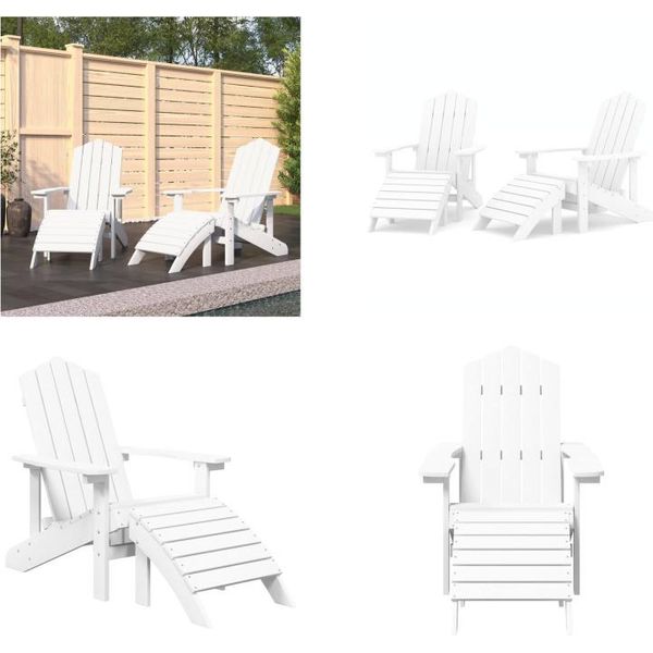 Vidaxl Sedie Da Giardino Adirondack 2 Pezzi Con Sgabelli Hdpe Bianco - Sedia Da Giardino - Sedie Da Giardino - Sedia Da Esterno - Poltrona Da Giardino-image