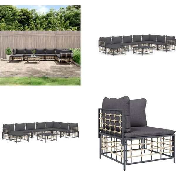 Vidaxl Set Salotto Da Giardino 9 Pezzi Con Cuscini In Poly Rattan Antracite - Set Salotto Da Giardino - Set Salotto Da Giardino - Mobili Da Giardino-image