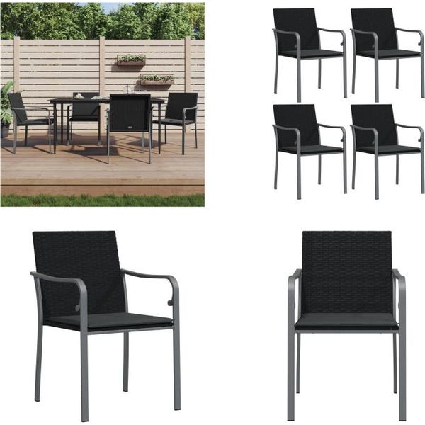 Vidaxl Sedie Da Giardino Con Cuscino 4 Pezzi Nero 56X59X84 Cm In Poly Rattan - Sedia Da Giardino - Sedie Da Giardino - Sedia Da Patio - Sedia Da Esterno-image