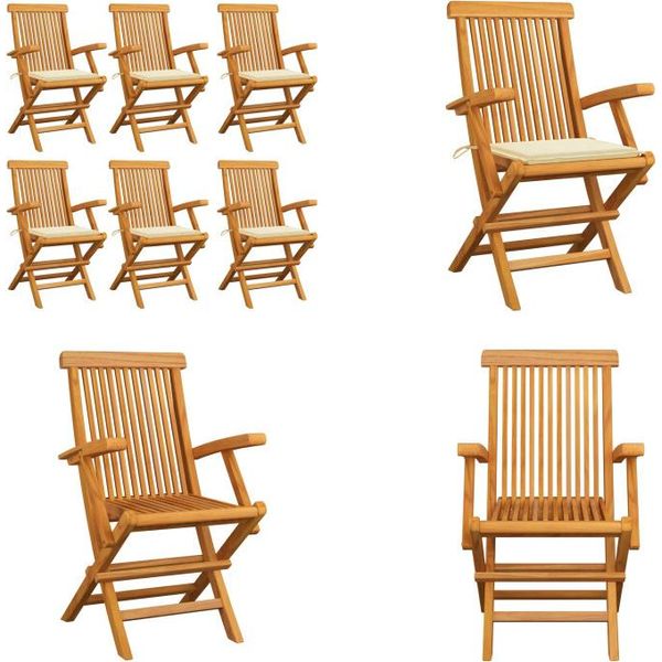 Vidaxl Sedie Da Giardino Con Cuscini Crema 6 Pz. Legno Massiccio Teak - Sedia Da Giardino - Sedie Da Giardino - Sedia Da Giardino In Legno - Sedia Da Giardino In Legno Massiccio-image