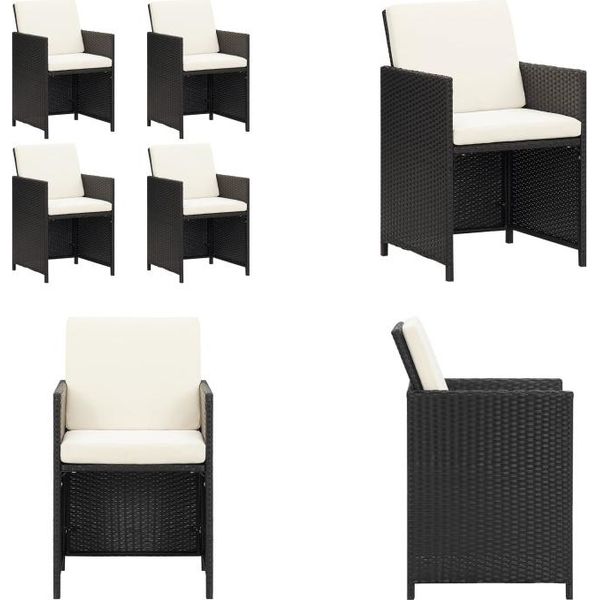 Vidaxl Sedie Da Giardino 4 Pz. Poly Rattan Nero - Sedia Da Giardino - Sedie Da Giardino - Poltrona Da Giardino - Sedia Da Pranzo Da Giardino-image