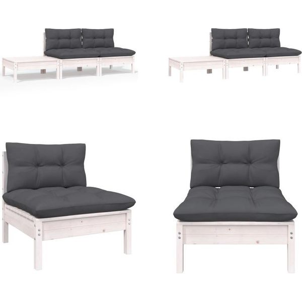 Vidaxl Set Salotto Da Giardino 3 Pezzi Con Cuscini In Legno Di Pino Massiccio Bianco - Set Salotto Da Giardino - Set Salotto Da Giardino - Set Mobili Da Giardino - Set Mobili Da Giardino-image