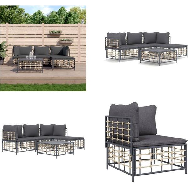 Vidaxl Set Salotto Da Giardino 4 Pezzi Con Cuscini In Rattan Antracite - Set Salotto Da Giardino - Set Salotto Da Giardino - Set Salotto - Mobili Da Giardino-image