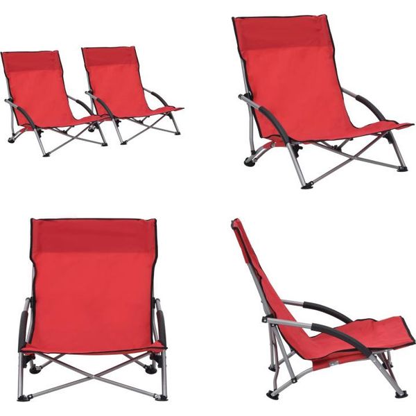 Vidaxl Sedie Da Spiaggia Pieghevoli 2 Pz. Tessuto Rosso - Sedia Da Spiaggia - Sedie Da Spiaggia - Sedia Da Campeggio - Sedie Da Campeggio-image