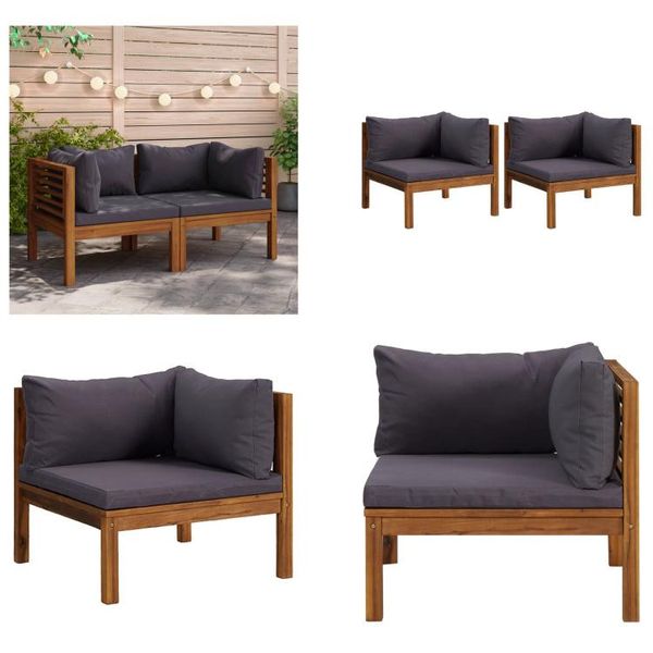 Vidaxl Divano Ad Angolo 2 Pezzi Con Cuscini Grigio Scuro In Teak Massiccio - Divano Ad Angolo - Divani Ad Angolo - Divano - Divani-image