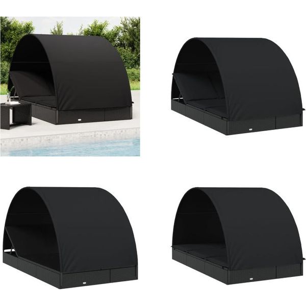 Vidaxl Lettino Da Sole Per 2 Persone Con Tetto Rotondo Nero 211X112X140 Cm - Lettino Da Sole - Lettino Da Sole - Lettino Da Giorno-image