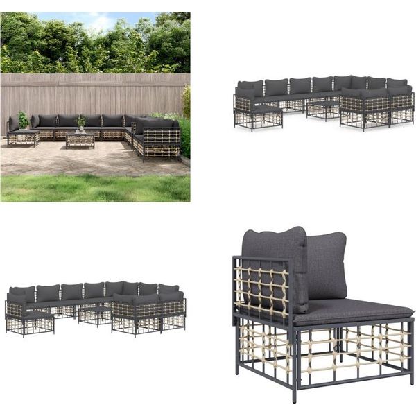 Vidaxl Set Salotto Da Giardino 11 Pezzi Con Cuscini In Poly Rattan Antracite - Set Salotto Da Giardino - Set Salotto Da Giardino - Mobili Da Giardino-image