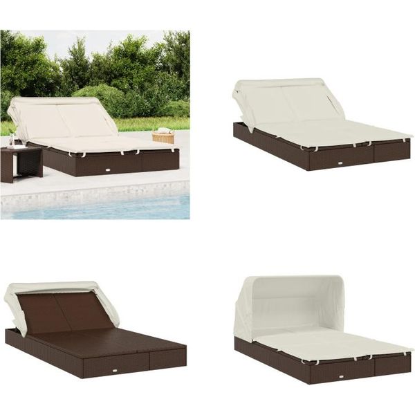 Vidaxl Lettino 2 Persone Con Tetto Marrone 213X118X97 In Poly Rattan - Lettino - Lettino - Lettino - Day Bed-image