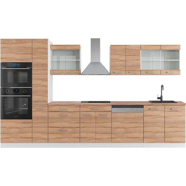 Vicco Cucina Componibile R-Line, 350 Cm Con Armadio Alto, Pt Rovere, Sonoma/Bianco-image