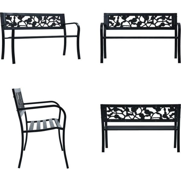 Vidaxl Panca Da Giardino 125 Cm In Acciaio Nero - Panca Da Giardino - Panca Da Giardino - Panca Da Patio - Panche Da Patio-image