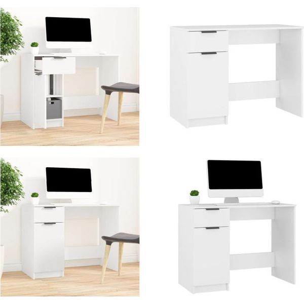 Vidaxl Scrivania Bianca 100X50X75 Cm In Legno - Scrivania - Scrivania - Scrivania Per Ufficio - Scrivania Per Computer-image