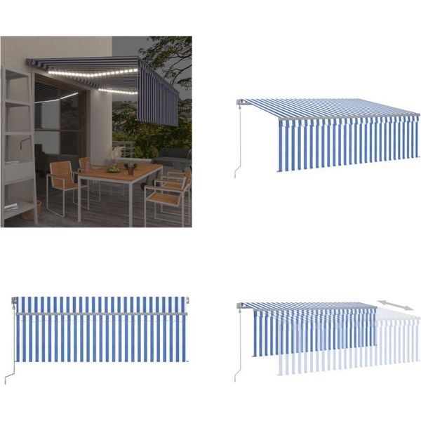 Vidaxl Tenda Da Sole Automatica Con Tenda A Rullo Led Sensore Vento 4,5X3 M Blu Bianco - Tenda Da Sole - Tende Da Sole - Tettoie Da Sole-image
