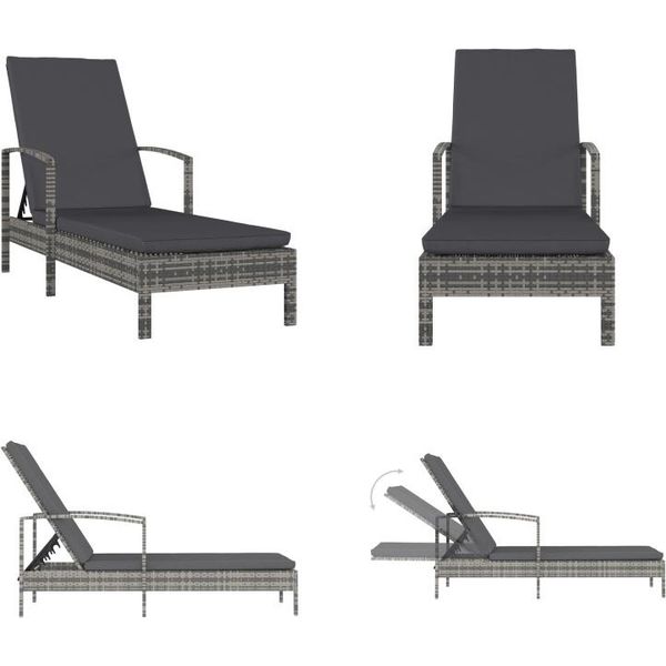 Vidaxl Lettino Con Braccioli In Poly Rattan Grigio - Lettino - Lettino - Sedia A Sdraio - Sedie A Sdraio-image