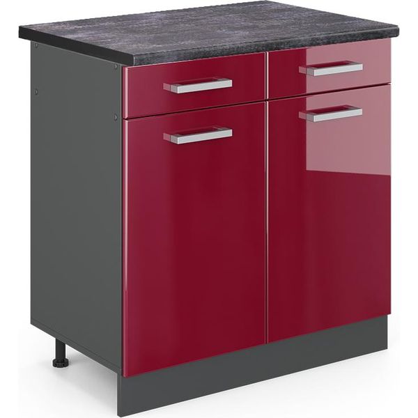 Vicco Mobiletto Base Per Cucina R-Line, 80 Cm , Pl Antracite, Rosso Lucido/Antracite-image
