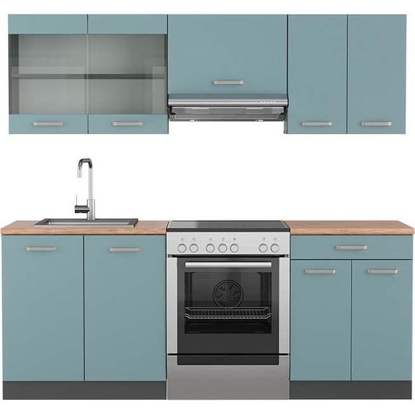 Vicco Cucina Componibile R-Line, 200 Cm , Pt Rovere, Blu-Grigio/Antracite-image