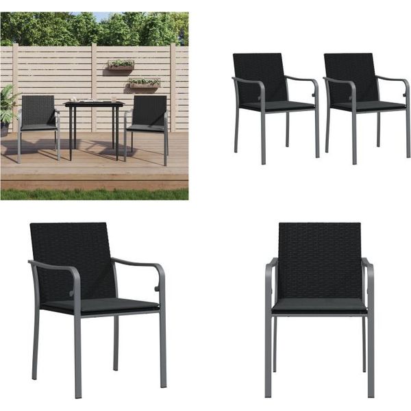 Vidaxl Sedie Da Giardino Con Cuscino 2 Pezzi Nero 56X59X84 Cm In Poly Rattan - Sedia Da Giardino - Sedie Da Giardino - Sedia Da Patio - Sedia Da Esterno-image