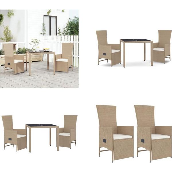Vidaxl Set Da Pranzo Da Giardino 3 Pezzi Con Cuscini In Poly Rattan Beige - Set Da Pranzo Da Giardino - Set Da Pranzo Da Giardino - Set Da Pranzo Da Terrazza-image