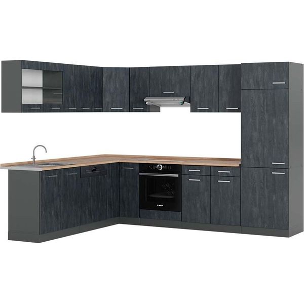Vicco Cucina Angolare Completa R-Line, 227 X 287 Cm Pt Rovere, Calcestruzzo Nero/Antracite-image