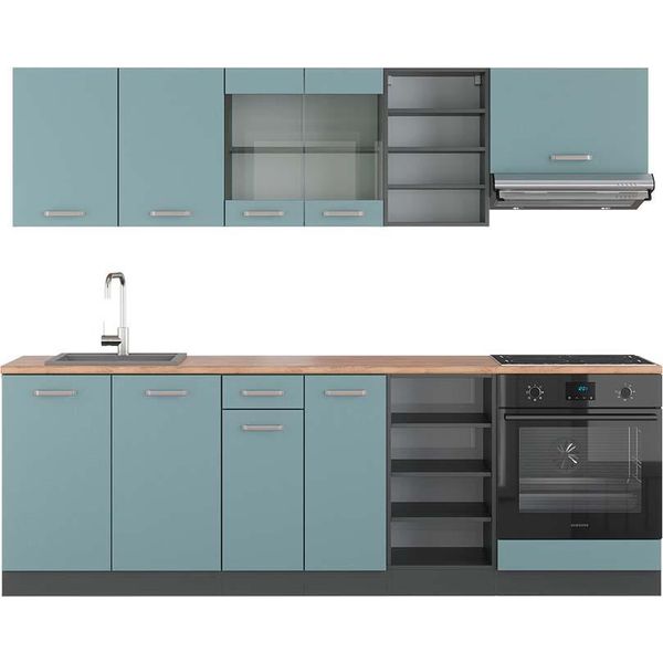 Vicco Cucina Componibile R-Line, 240 Cm , Pt Rovere, Blu-Grigio/Antracite-image