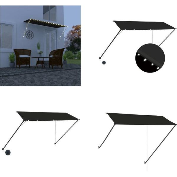 Vidaxl Tenda Da Sole Retrattile Con Led 300×150 Cm Antracite - Tenda Da Sole - Tenda Da Sole - Tende Da Sole Per Terrazze - Tende Da Sole Per Terrazzi-image