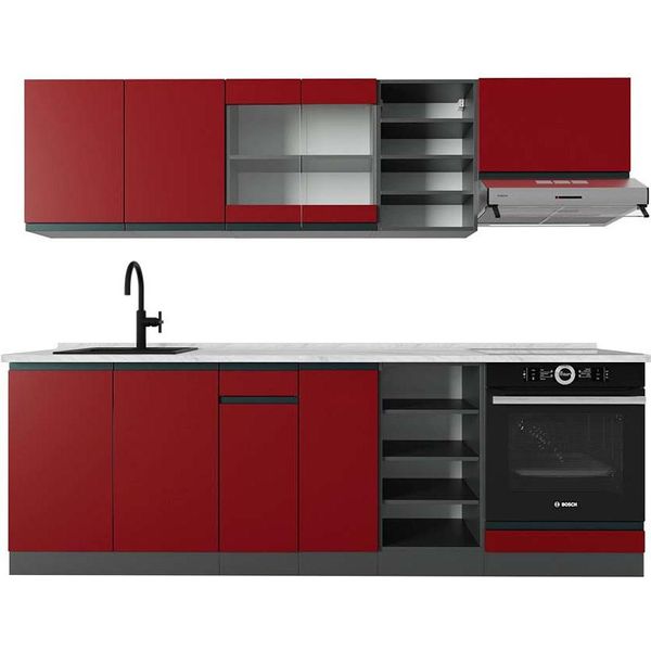 Vicco Cucina Componibile R-Line, 240 Cm , Pt Marmo, Rosso/Antracite-image
