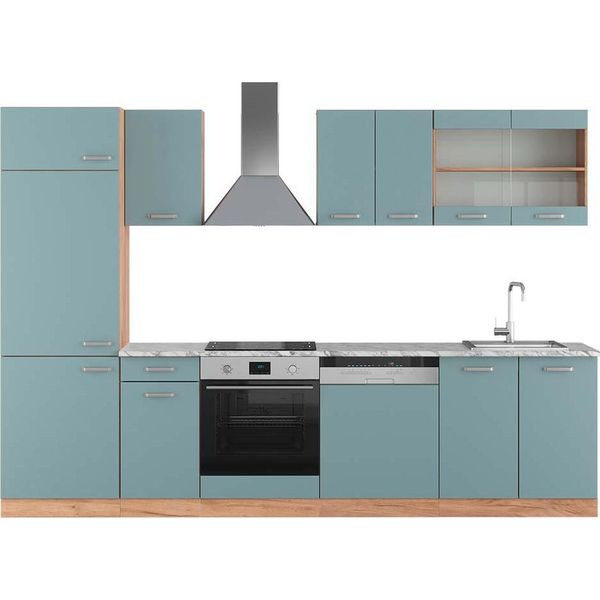 Vicco Cucina Componibile R-Line, 300 Cm , Pt Marmo, Rovere Blu-Grigio/Oro-image