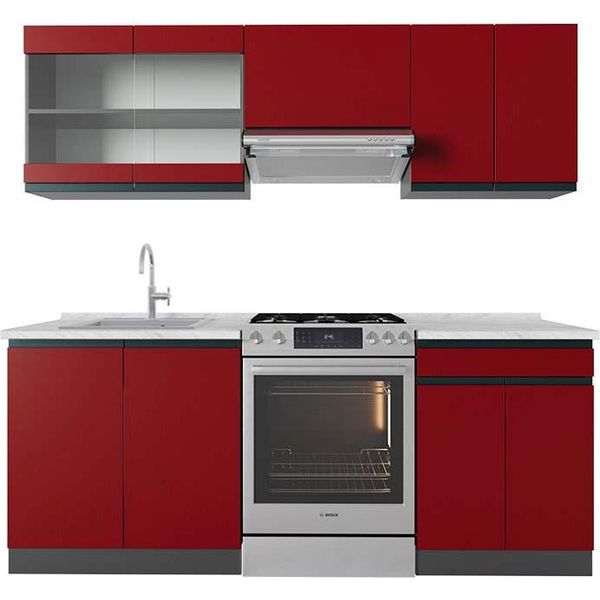 Vicco Cucina Componibile R-Line, 200 Cm , Pt Marmo, Rosso/Antracite-image