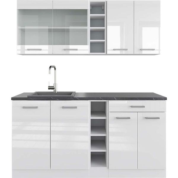 Vicco Cucina Completa R-Line, 160 Cm , Pt Antracite, Bianco Lucido/Bianco-image