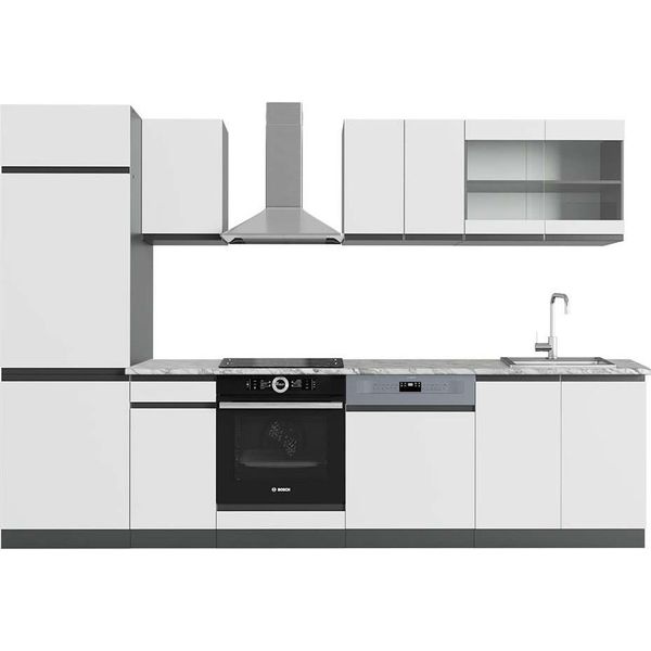 Vicco Cucina Componibile R-Line, 300 Cm , Pt Marmo, Bianco/Antracite-image