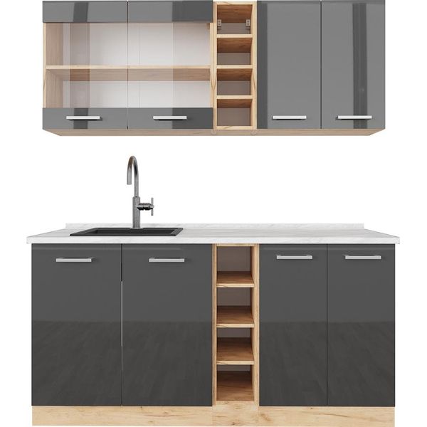 Vicco Cucina Completa R-Line, 160 Cm , Pt Marmo, Antracite Lucido/Oro Power Oak-image