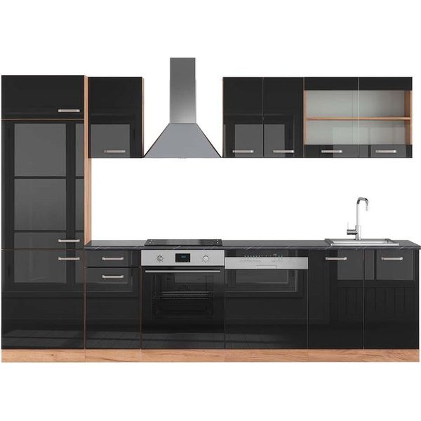 Vicco Cucina Componibile R-Line, 300 Cm , Pt Antracite, Rovere Nero/Oro Lucido-image