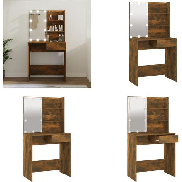 Vidaxl Tavolo Da Toilette Con Led In Rovere Fumé 74,5X40X141 Cm - Tavolo Da Toilette - Tavolo Da Trucco - Tavolo Da Cosmesi - Tavolo Da Toilette-image