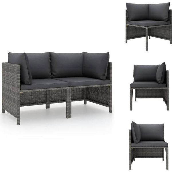 Vidaxl Divano Da Giardino A 2 Posti Con Cuscini In Poly Rattan Grigio - Elementi Per Divani Da Giardino-image
