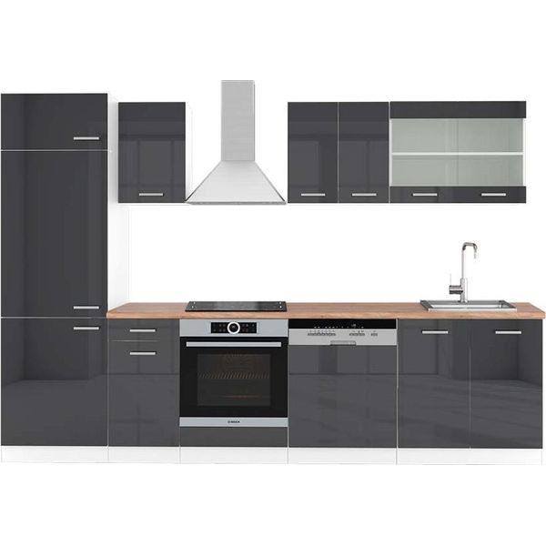 Vicco Cucina Componibile R-Line, 300 Cm , Pt Rovere, Antracite Lucido/Bianco-image