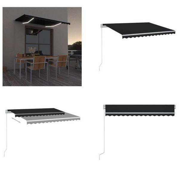 Vidaxl Tenda Da Sole Manuale A Scomparsa Con Led 300X250 Cm Antracite - Tenda Da Sole - Tende Da Sole - Cappottina Solare - Cappottine Solari-image