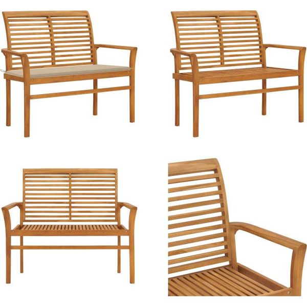 Vidaxl Panca Da Giardino Con Cuscino Beige 112 Cm In Teak Massiccio - Panca Da Giardino - Panca Da Giardino - Panca Da Patio - Panche Da Patio-image