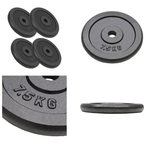 Vidaxl Piastre Di Peso 4 Pezzi 4X7,5 Kg In Ghisa - Piastra Di Peso - Disco Di Peso - Dischi Di Peso - Piastre Di Peso-image