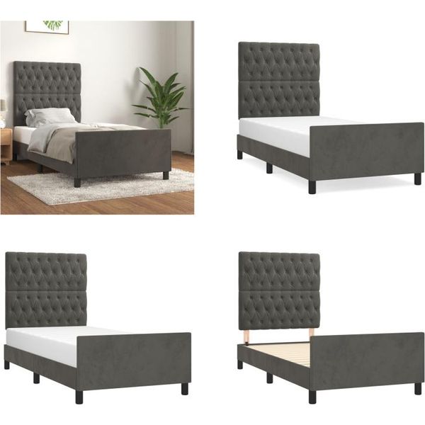 Vidaxl Giroletto Con Testiera Grigio Scuro 100X200 Cm In Velluto - Giroletto Con Testiera - Giroletti Con Testiera - Cornice Letto - Letto Con Testiera-image