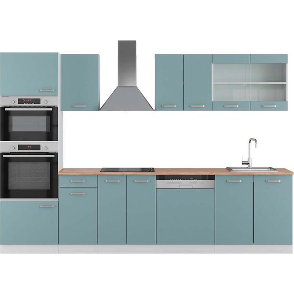 Vicco Cucina Componibile R-Line, 300 Cm Con Armadio Alto, Pt Rovere, Blu-Grigio/Bianco-image