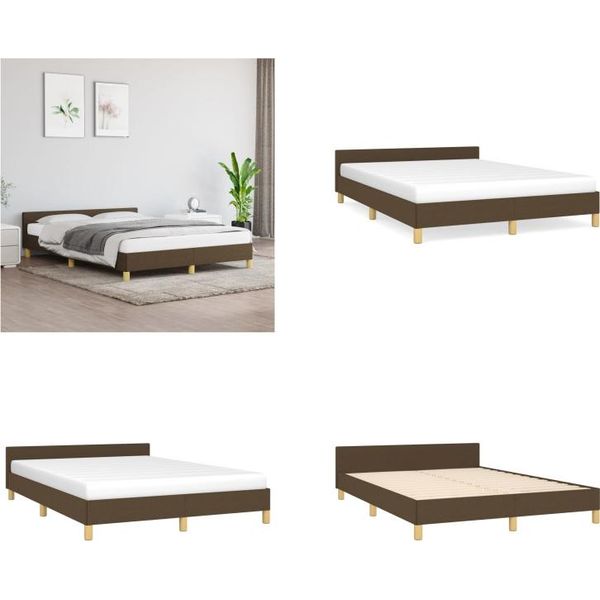 Vidaxl Struttura Letto Con Testiera In Tessuto Marrone Scuro 140X190 Cm - Struttura Letto Con Testiera - Struttura Letto Con Testiera - Struttura Letto - Letto Con Testiera-image