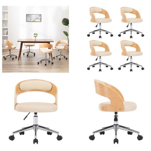 Vidaxl Sedie Da Pranzo Girevoli 4 Pz. Legno Curvo E Pelle Finta Color Crema - Sedia Da Pranzo - Sedie Da Pranzo - Sedia Da Pranzo - Sedie Da Pranzo-image
