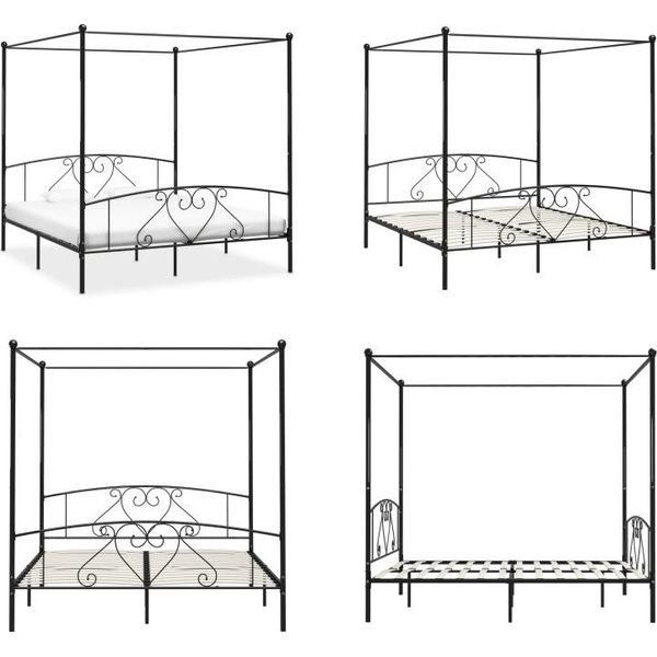 Vidaxl Struttura Letto A Baldacchino In Metallo Nero 180 X 200 Cm - Struttura Letto - Telai Letto - Struttura Letto - Letto Matrimoniale-image