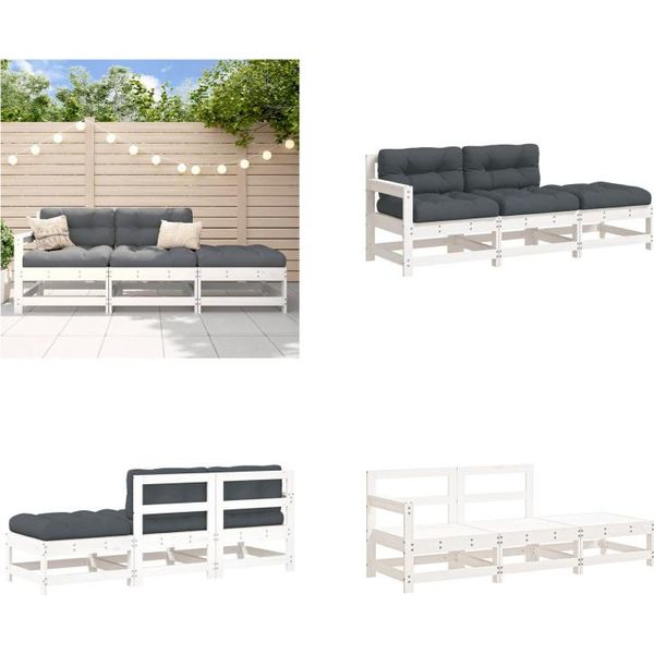 Vidaxl Set Salotto Da Giardino 3 Pezzi Con Cuscini In Legno Massiccio Bianco - Set Salotto Da Giardino - Set Salotto Da Giardino - Set Salotto Da Esterno-image