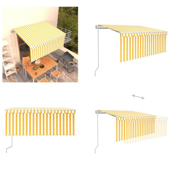 Vidaxl Tenda Da Sole Automatica A Scomparsa Con Mantovana 3X2,5 M Giallo E Bianco - Tenda Da Sole - Tende Da Sole - Tettoie Solari - Tettoie Solari-image