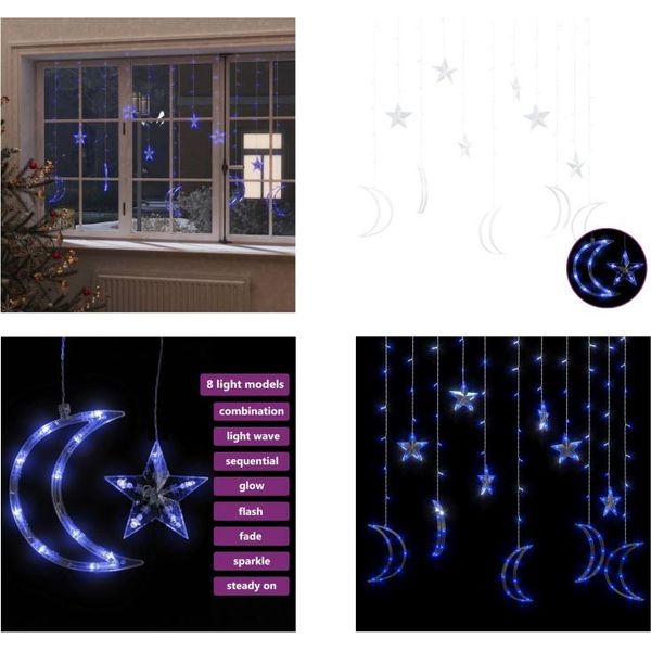 Vidaxl Luci Di Fata Stella E Luna Telecomando 138 Led Blu - Luci Di Fata - Luci Di Fata - Starlight - Starlights-image