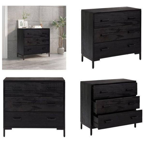 Vidaxl Cassettiera Nera 75X35X70 Cm In Legno Di Pino Massiccio - Cassettiera - Cassettone - Credenza - Cassettiera-image