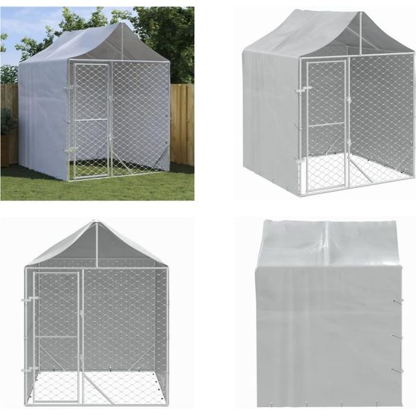 Vidaxl Cuccia Per Cani Da Esterno Con Tetto Argento 2X2X2,5 M Acciaio Zincato - Cuccia Per Cani Da Esterno - Cuccia Per Cani Da Esterno - Cuccia Per Cani - Gabbia Per Cani-image